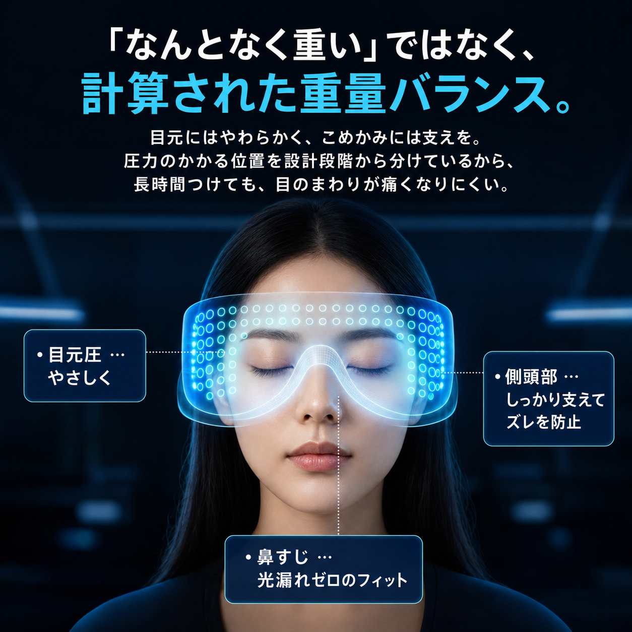 ネムシェード Pro｜遮光アイマスク 立体設計で目元を圧迫しない、重力で包み込む快眠マスク 睡眠・昼寝・旅行 男女兼用